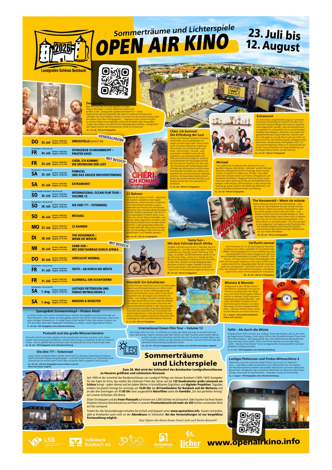 Open Air Kino Butzbach 2026 – Programm Seite 1